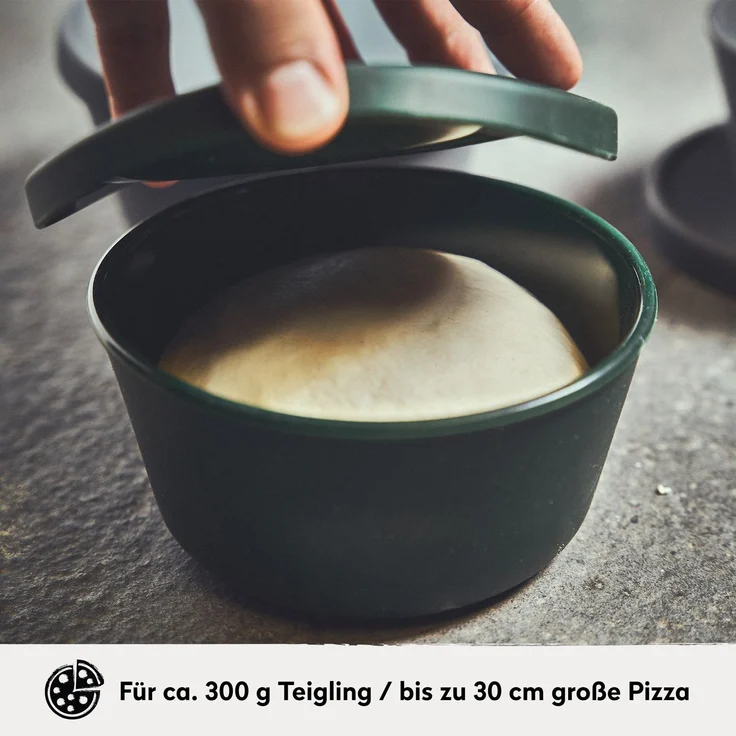 BURNHARD Pizzaballenbox mit Deckel, luftdicht, 6er-Set aus BPA-freiem Silikon, stapelbar, temperaturbeständig (-20 bis 230 °C), ideal für Stückgare, Einfrieren & Backen - Grau, Grün - #946392 – Bild 3
