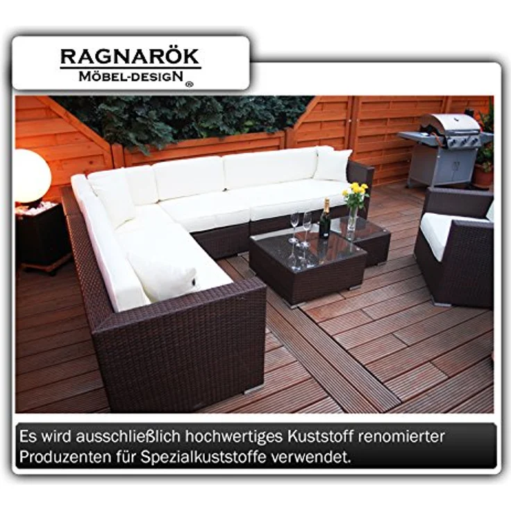 Ragnarök Möbel-Design Gartenlounge-Set Narvik, (Set, Ecklounge, Polyrattan, Alu), Sitzpolster ca. 16 cm dick und haben 2 intergrierte Härtegrade – Bild 7