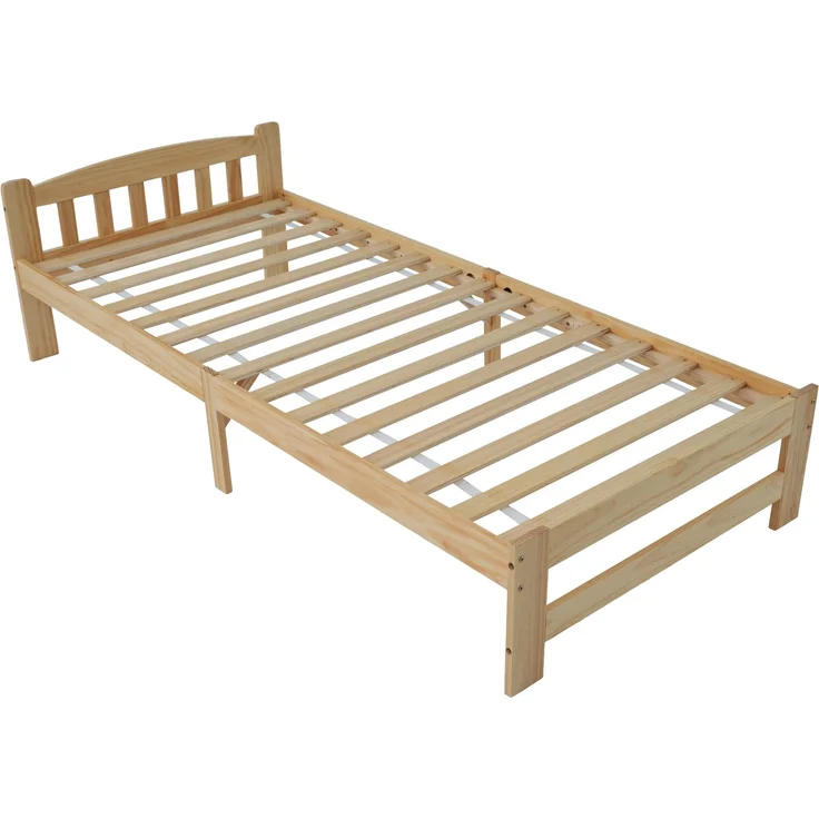 Solide Massivholzbett Futonbett, Einzelbett, Massivholz Natur Bett mit Kopfteil und Lattenroste, Jugendbett, Erwachsenenbett, Natur, 90x200 cm – Bild 9
