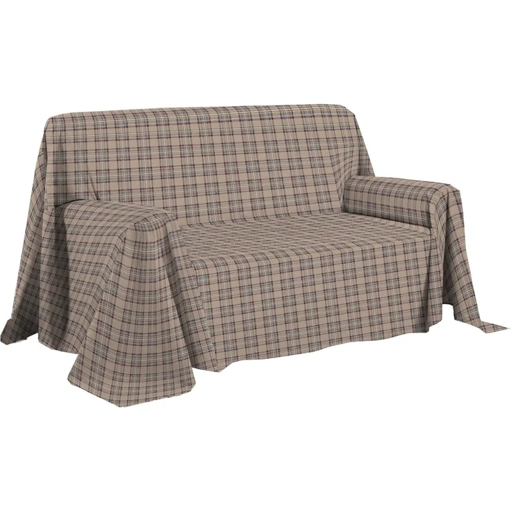 PENSIERI DELICATI Sofaüberwurf 180x290 cm, hergestellt in Italien, Überwurf aus 100% Reiner Baumwolle, Muster Tartan, beige, ideal als Überwurf für Sofa oder Sommerdecke (Einzelbett)