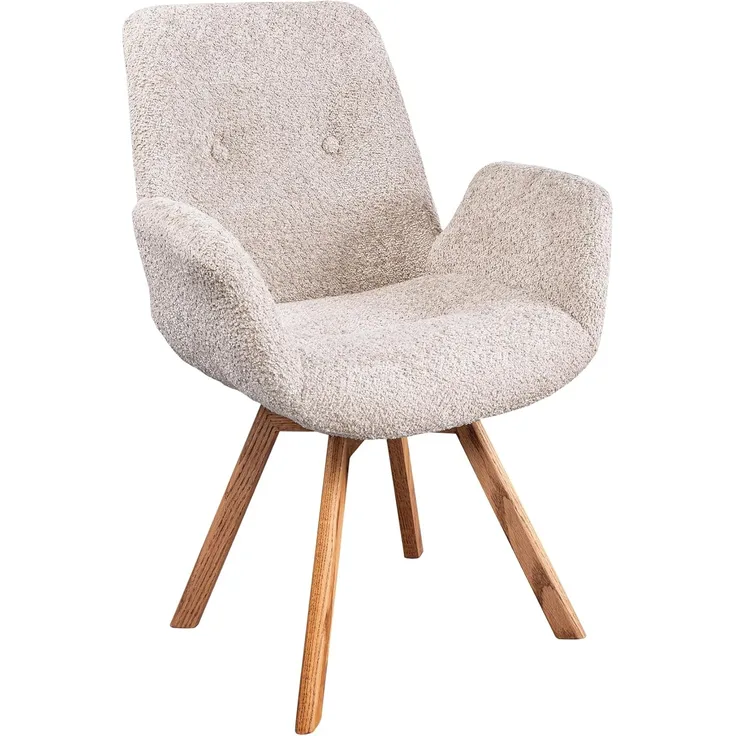 riess-ambiente Polsterstuhl BALTIC beige / natur (Einzelartikel, 1 St), Esszimmer · Bouclé · Eiche-Massivholz · mit Armlehne · 360° drehbar