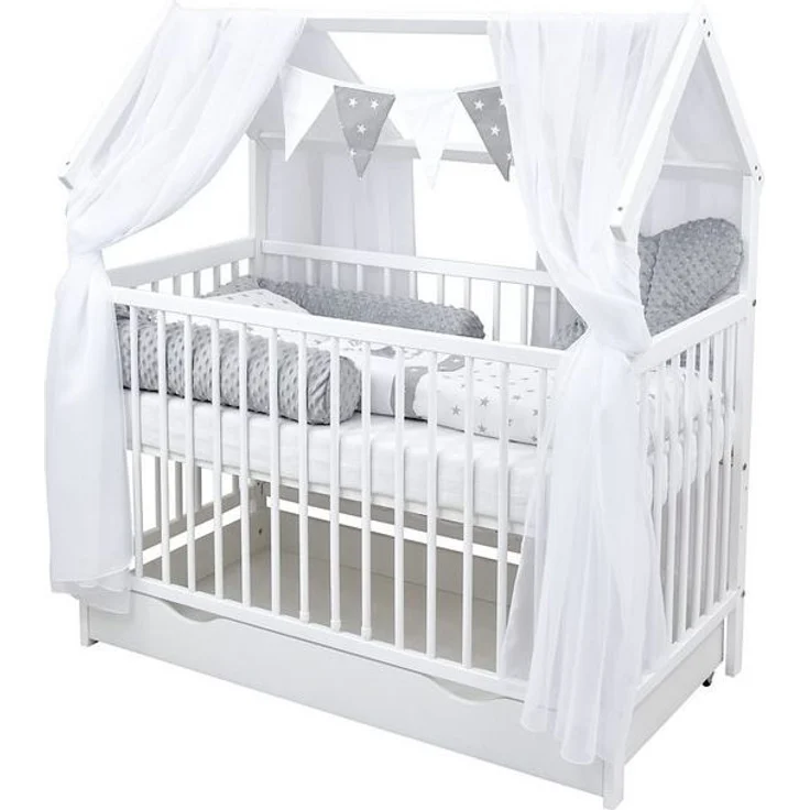 Baby-Delux Komplettbett Hausbett Babybett Schublade Schutzgitter Beißschienen Komplettset, 11-tlg, Kinderbett 60x120 cm weiß, Bettset verschiedene Designs – Bild 4