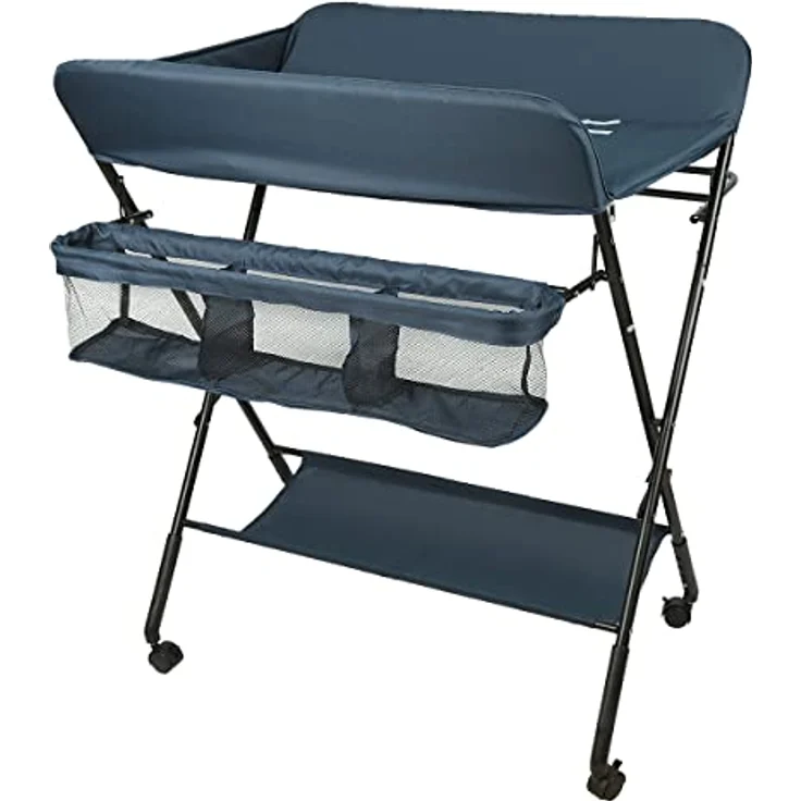 Wickeltisch Klappbarer und tragbarer, Wickelkommode Baby mit Motiv Giraffe, Höhenverstellbar, Wickeltisch mit Rollen Mobiler Wickeltisch, Tragbar Wickeltisch,80 * 66 * 98cm (dunkelblau) – Bild 9