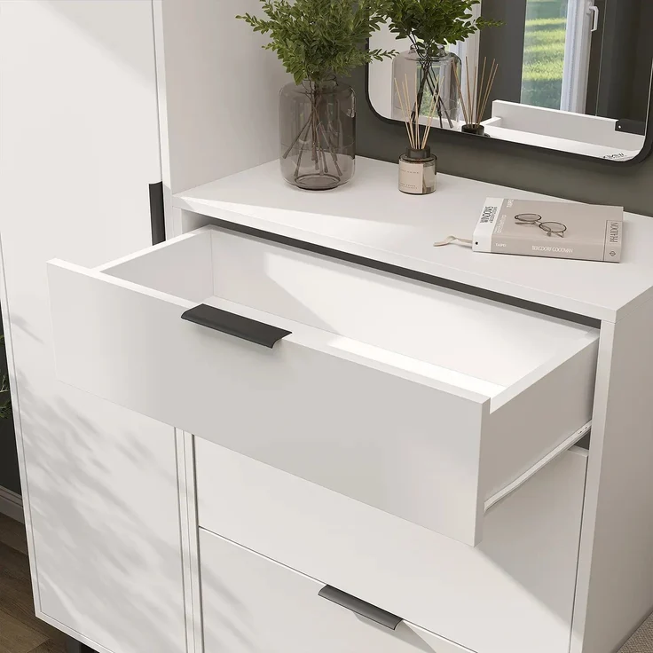 Roomart NORD Garderobenset 5-teilig – Hochschrank, Schuhschrank, Sitzbank, Garderobenpaneel & Spiegel – Flurgarderobe – H 199 x B 45 x T 35 cm (Hochschrank) • Weiß – Bild 5