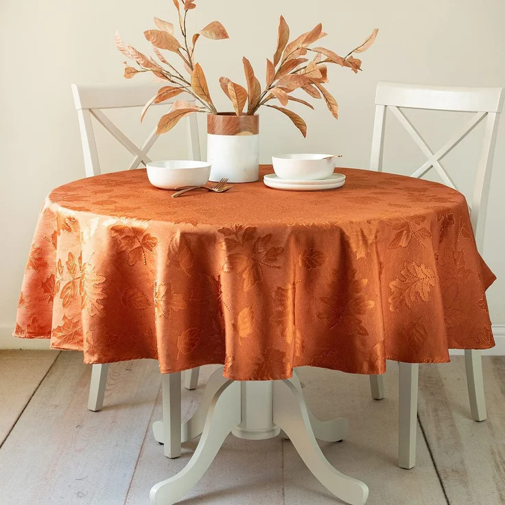 Benson Mills Harvest Legacy Damast-Tischdecke für Herbst, Ernte und Erntedankfest, (Rost/Verbranntes Orange, 177,8 cm Rund)