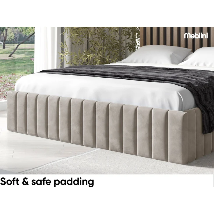 MEBLINI Polsterbett 160x200 mit Lattenrost und Matratze – BOURNE – Beige Samt – Doppelbett mit Bettkasten - Stauraumbett - Bett mit Stauraum – Bild 4