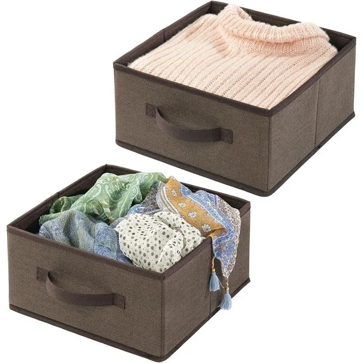 Aufbewahrungsbox Stoffbox 2er Set mit Griff mDesign aus Kunstfaser Braun Box