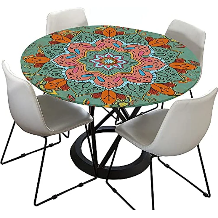 FANSU Runde Tischdecke Garten Abwaschbar, 3D Motiv Serie Polyester Fleckschutz Tischdecken Größe wählbar für Gartentisch, Outdoor in Kiche, Haushalt & Wohnen (Ethnischer Stil,90cm) – Bild 5