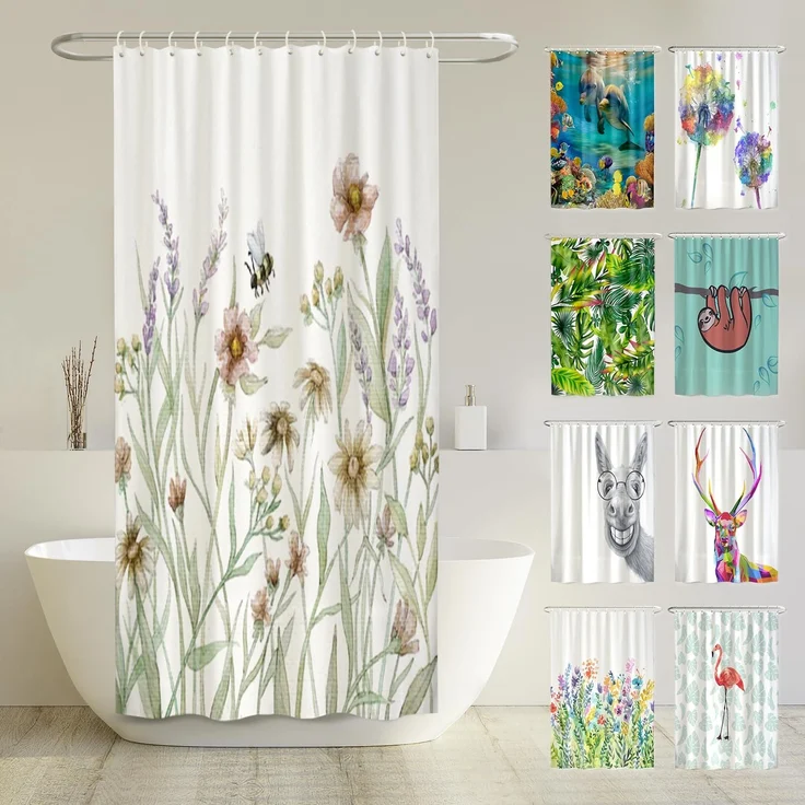 arteneur® - Vintage Blumen - Anti-Schimmel Duschvorhang 180x200 - Öko-Tex Standard 100 - Beschwerter Saum, Blickdicht, Wasserdicht, Waschbar, 12 Ringe