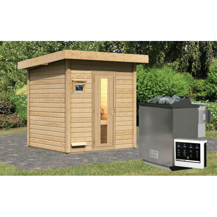 Karibu Sauna Hytti 2 naturbelassen mit 9 kW Bio-Ofen mit externer Steuerung
