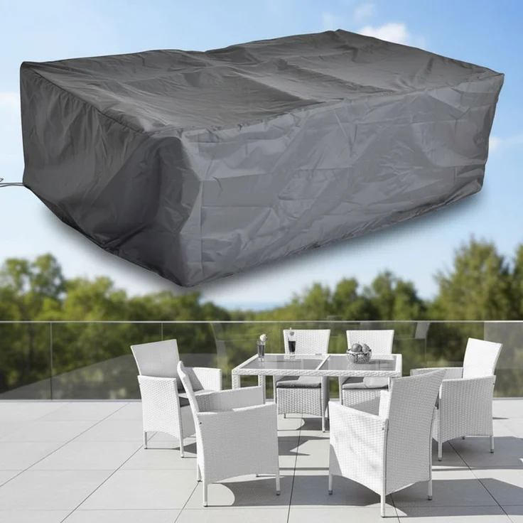 Schutzhülle 160x120x74 Schwarz Gartenmöbel Rattan Abdeckung Plane Haube Wetter – Bild 1