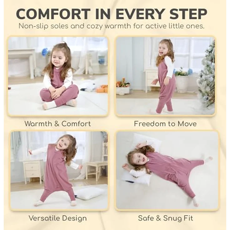 Mama Cheetah Toddler Sleep Sack with Feet 2T, 2.5 TOG Organic Cotton Baby Sleeping Bag with Legs, Baby Wearable Blankets for Walkers w/ 2-Way Zipper, Baby Sleep Sack for Girls Boys, Medium – Bild 4