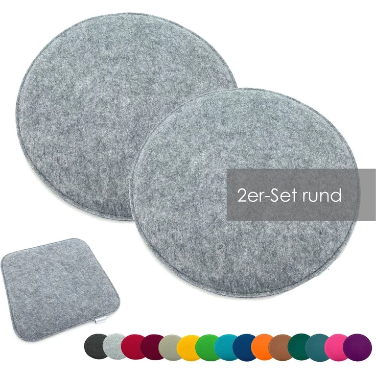 heimtexland Â® Sitzkissen Set Filz Stuhlkissen Stuhlauflage Filzkissen Stuhl Polster Kissen Typ631 2er Set 35 cm Rund Hellgrau – Bild 1