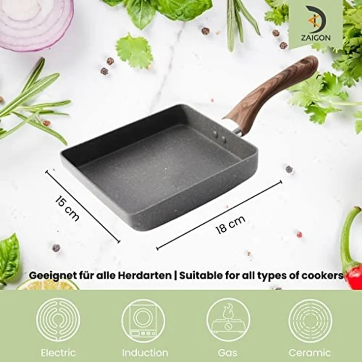Zaigon All-in-One Tamagoyaki-Pfanne - 18x15 cm Antihaft-Omelettpfanne für japanische Omelettes - Spülmaschinen-/Induktionsgeeignet - Auch als kleine Pfanne für Tamago und Eiergerichte! – Bild 3