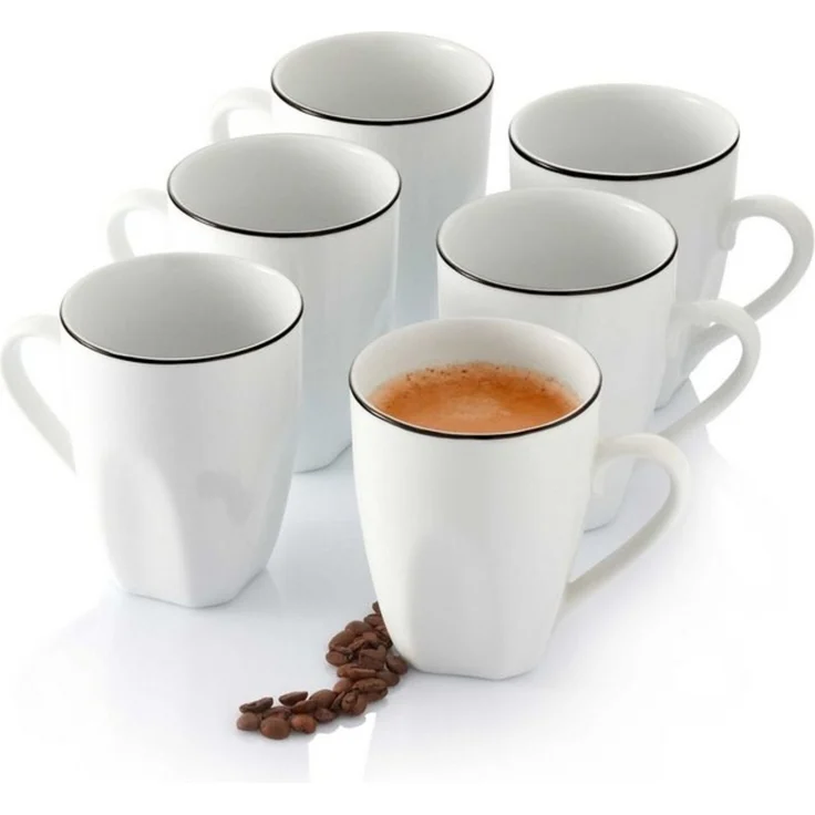 SÄNGER Porzellan Kaffeebecher Set Bilgola Black Rim 6 teilig – Bild 4
