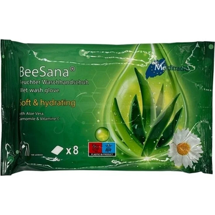 MediTrade Einmal-Waschhandschuh BeeSana® - Waschhandschuh - Vitamin C,Kamille & Aloe Vera - 8Stk. (192-St) – Bild 3