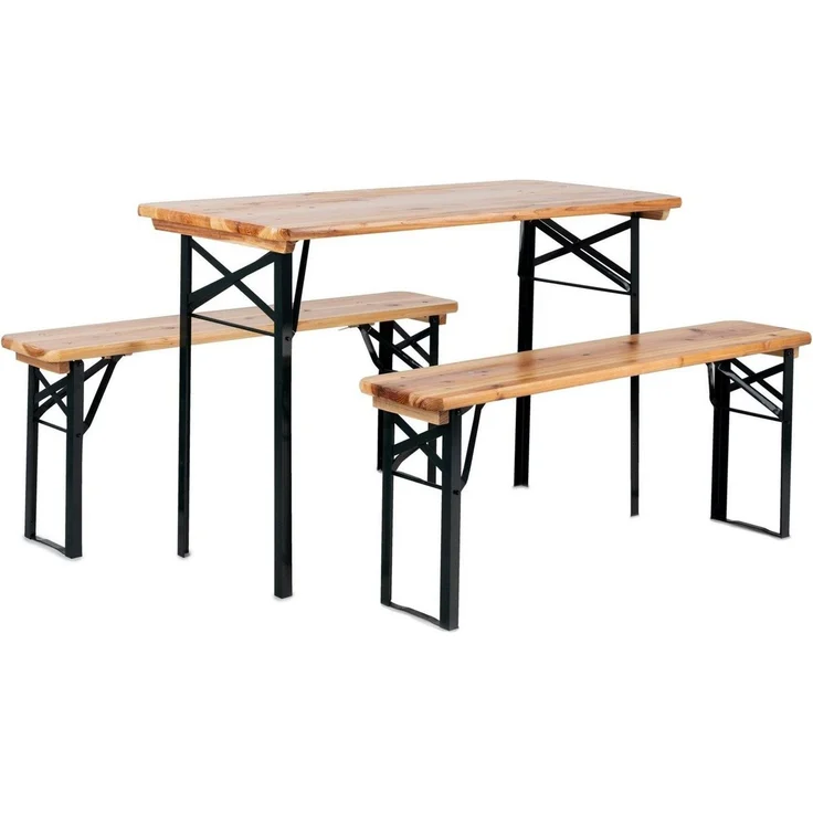 Stagecaptain BB-117 NT Hirschgarten Bierzeltgarnitur für Balkon - kurze Version 117 cm Länge - Klappbare Festzeltgarnitur 1x Tisch 2x Bank - Sitzgarnitur aus Holz - Für Innen- und Außenbereich - Natur – Bild 5