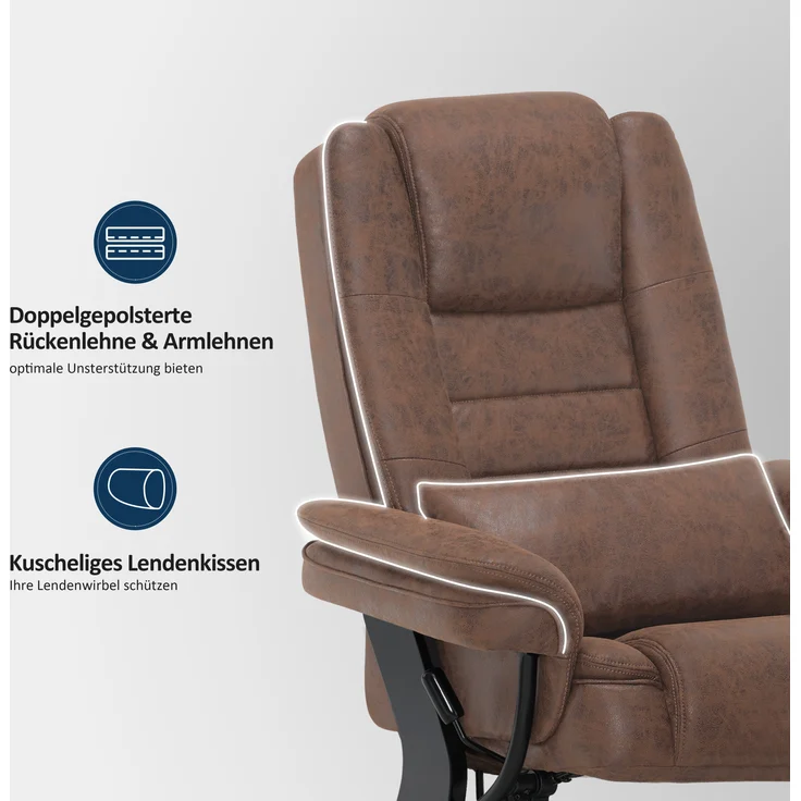 M MCombo Relaxsessel mit Liegefunktion, Lesesessel, 360° Drehbarer Fernsehsessel, mit Hocker, mit Kissen & Seitentasche, 9099 (Braun-Mikrofaser) – Bild 6
