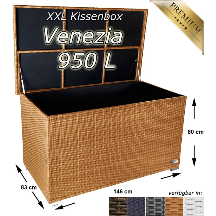 XXL Kissenbox ca. 950L auch als Tisch nutzbar mit doppel Hubautomatik u. Innenverkleidung, Farbe Natur, – Bild 2