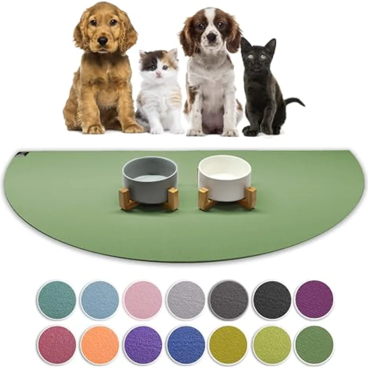 SanoZoo® - Napfunterlage, Öko-TEX - Made in Germany - rutschfeste Futtermatte für Hunde & Katzen, Halbrund 60x120 cm Olivgrün – Bild 2