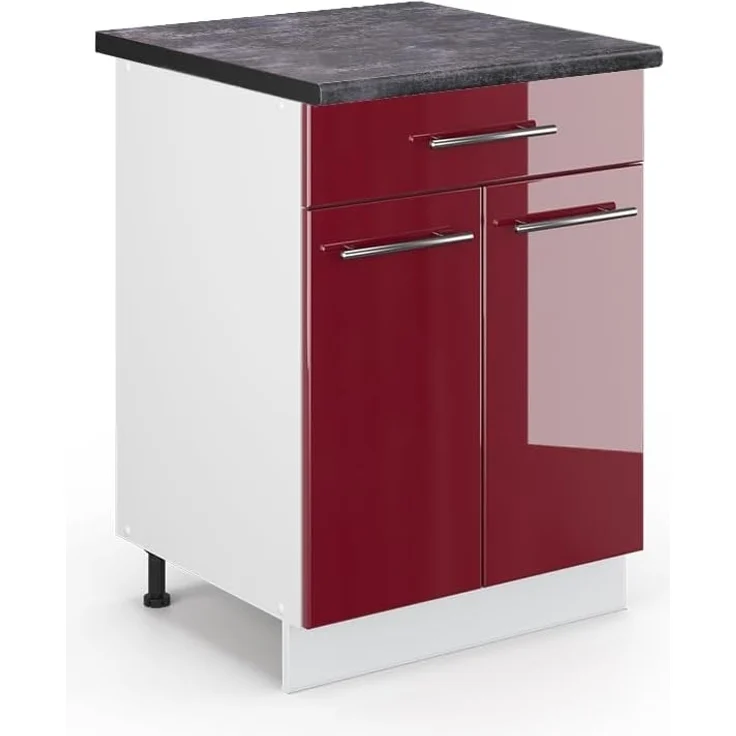 Vicco Küchenunterschrank Fame-Line, Bordeaux Hochglanz/Weiß, 60 cm mit Schublade, AP Anthrazit