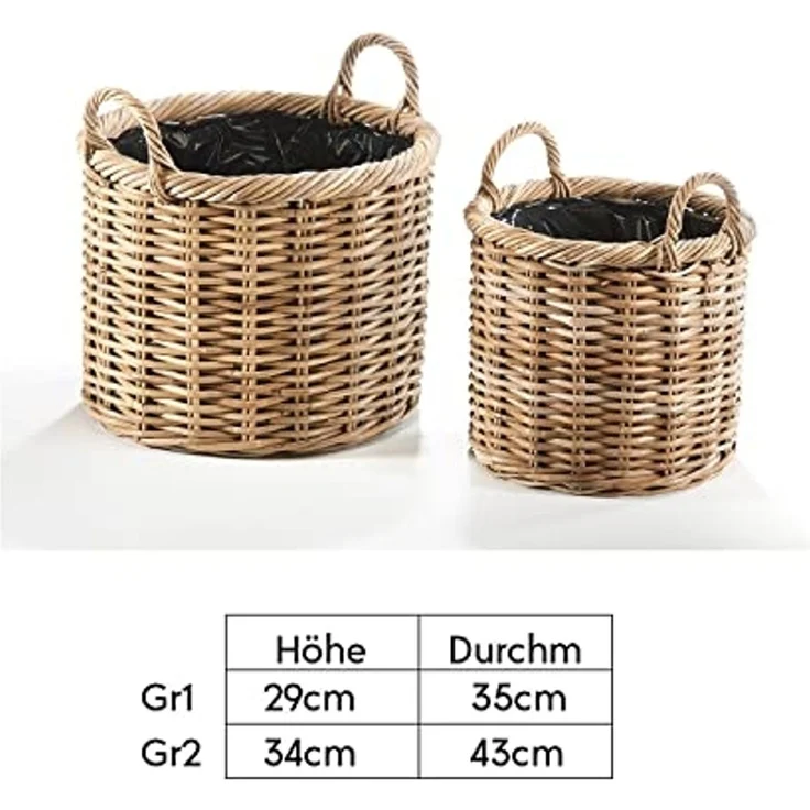 Kobolo Pflanzkübel Pflanzkorb Rattan - rund - mit Folie ausgeschlagen (2 Größen) – Bild 5