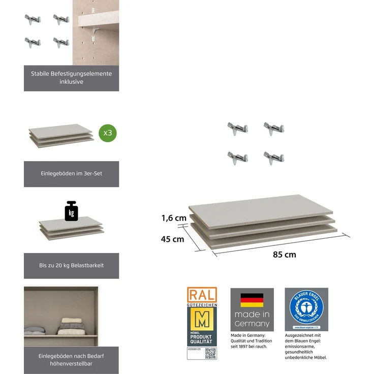 rauch Zubehör, Einlegeböden 3er-Set, für Schwebetürenschränke von rauch mit einer Elementbreite von 87,5 cm und einer Schranktiefe von 59 cm – Bild 3