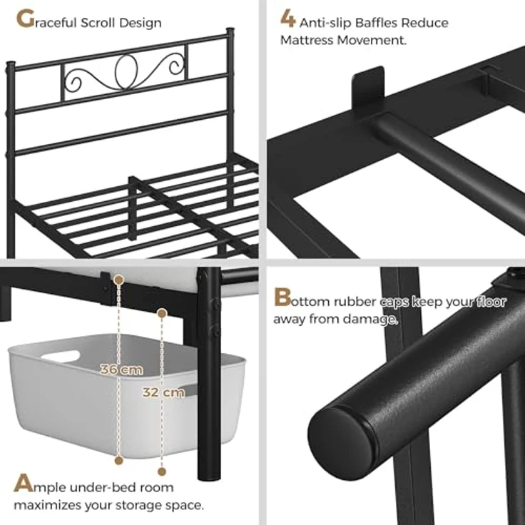 Yaheetech Bettrahmen Metallbett Bettgestell aus Metall, Doppelbett für 140x200 cm Matratze, Gästebett für kleine Räume, Schwarz – Bild 10