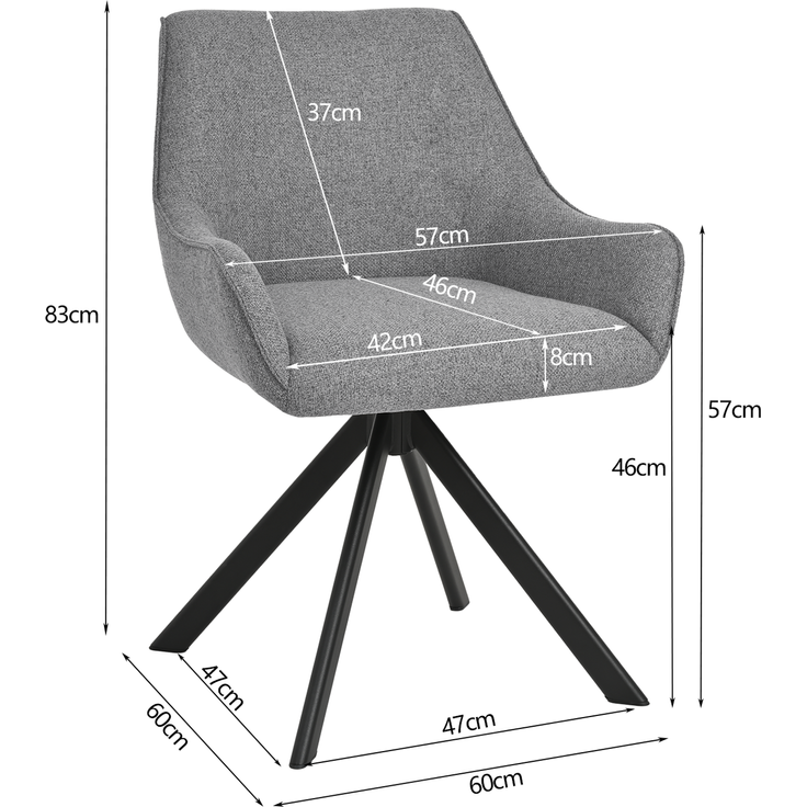 GOEURVANT 1178 Esszimmerstühle 6er-Set mit Armlehnen, 360° Drehbar, Webstoff - Taubengrau – Bild 8