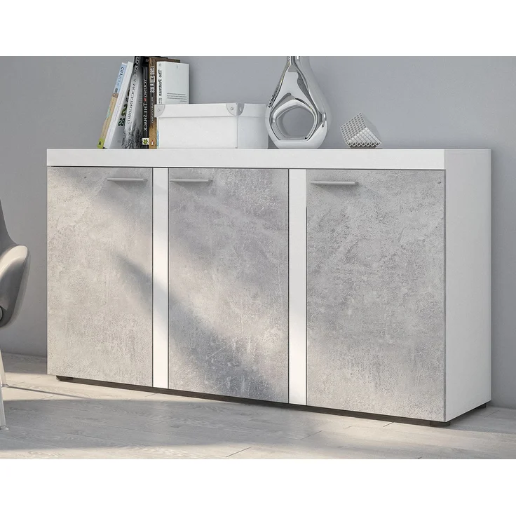 AX LIVING Sideboard Wohnzimmer Spacoro 3D – Modern in Weiß/Beton – Bild 1