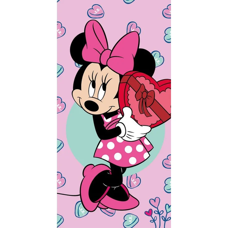 Disney Minnie Mouse Badetuch Duschtuch Badetuch Minnie Mouse Heart 70 x 140 cm 100% Baumwolle, Baumwolle (1-St) – Bild 1