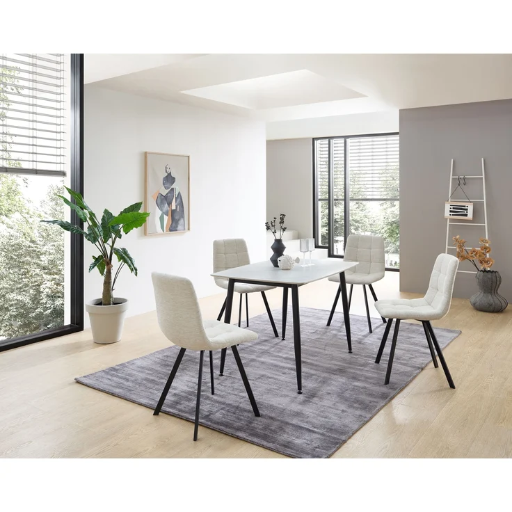 Esstisch >Owen< in weiß, schwarz, Keramik, Metall - 120x77x80cm (BxHxT) – Bild 5