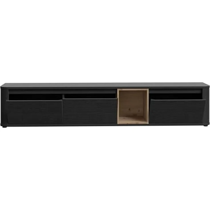 Forte BREATHTAKER TV-Schrank 220, modern minimalistisch, 3-türig, beleuchtetes Fach, Reliefstruktur, Holzwerkstoff, Cabezone/Artisan Eiche Holzdekor, 215 cm breit x 41,5 cm hoch x 41,3 cm tief – Bild 5