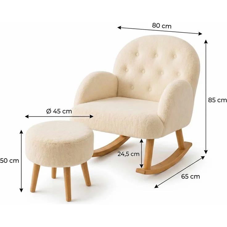 Hanah Home 'Dügmeli - Cream' Ohrensessel- und Hocker-Set (2-teilig), Creme, 80 x 85 x 65 cm – Bild 4