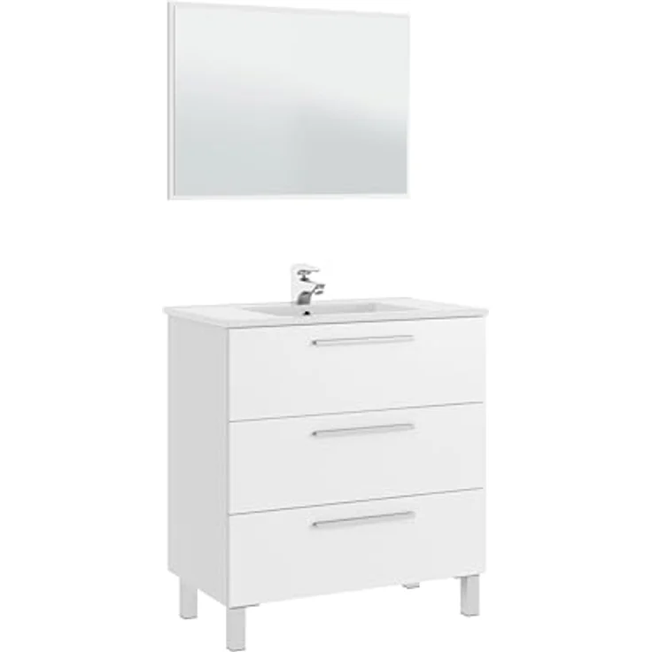 FORES HABITAT Waschbeckenunterschrank, weiß glänzend, 3 Soft-Close Schubladen, 80x86x45 cm – Bild 5