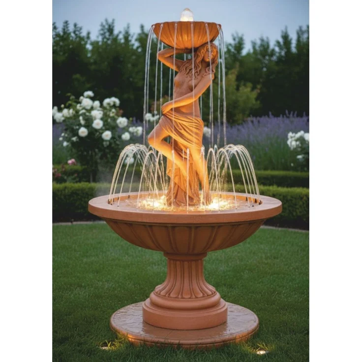 Casa Padrino Jugendstil Springbrunnen, prunkvoller Gartenbrunnen in Braun, Ø 130 x H. 195 cm – Bild 2
