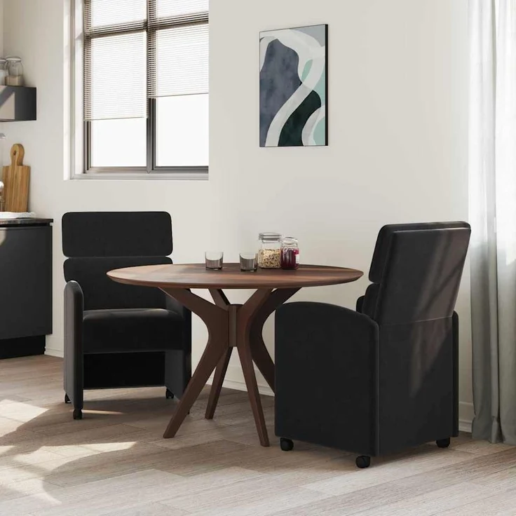 vidaXL Esszimmerstühle mit Rollen 2 pcs Schwarz 58 x 65 x 98 cm Samt 42017880 – Bild 2