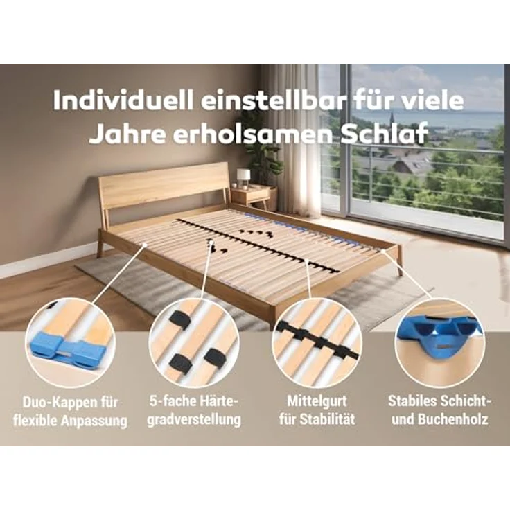Betten-ABC 7-Zonen-Lattenrost Madera - 160x200 cm - Selbstmontage - individuelle Härtegradverstellung - für alle Matratzen geeignet - hergestellt aus Schicht- & Buchenholz – Bild 5