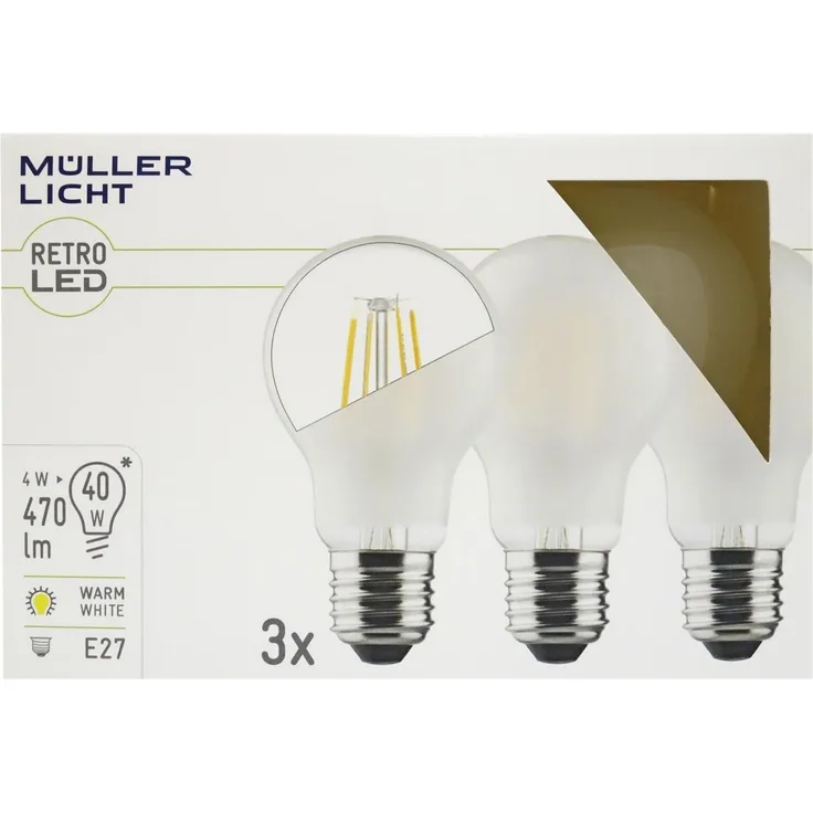 Müller-Licht Retro-LED Birnenform ersetzt 40 W, Glas, E27, 4 W, Silber, 6 x 6 x 10.6 cm, 3 Einheiten, 400289_Set