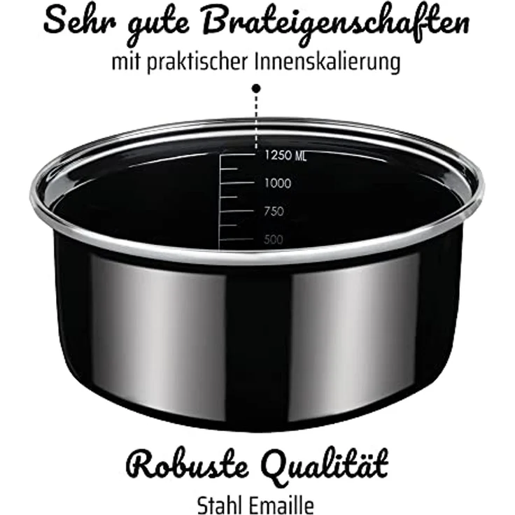 GSW Topf-Set Profi-Black-Star, Stahl-Emaille (Set, 7-tlg, 1x Stielkasserolle 16 cm, je 1x Fleischtopf 16/20/24 cm), Induktion – Bild 4