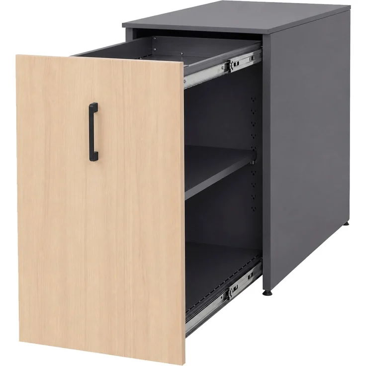 Aktenschrank HWC-Q27, Büroschrank Stahlschrank, Stützrad Staufächer, Metall 74x43x80cm ~ dunkelgrau, Holzfront – Bild 8