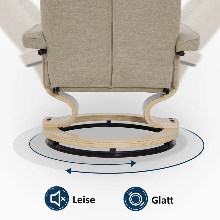 M MCombo Relaxsessel mit Hocker, 360° Drehbarer Fernsehsessel mit Liegefunktion, bis 120 Kg Belastbarer TV-Sessel, Moderner Ruhesessel für Wohnzimmer, Stoff, 9019 (Beige-Stoff) – Bild 5