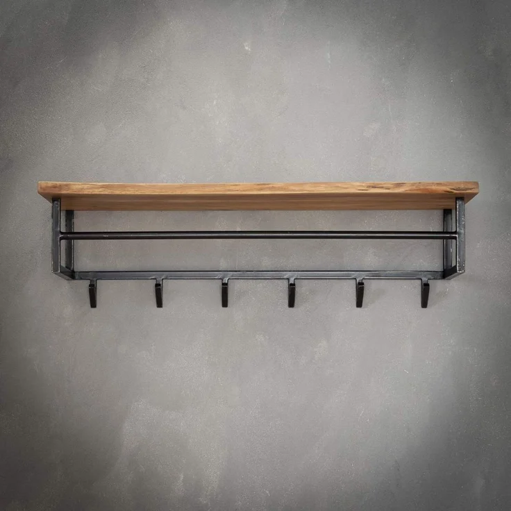Garderobe Bord aus massivem Akazienholz, modern mit Hutablage und 6 Haken, Natur – Bild 6