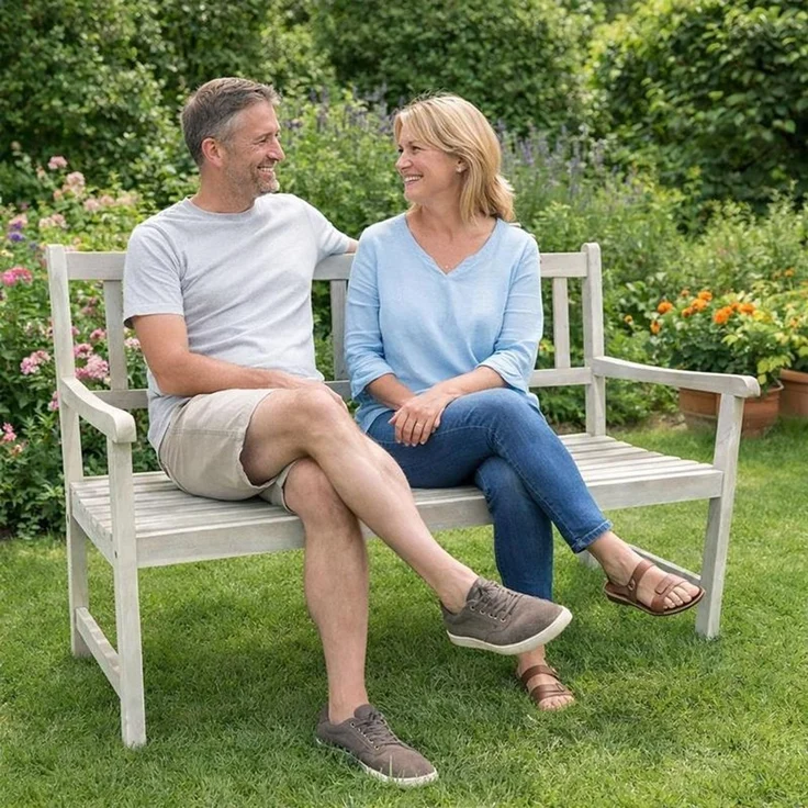 Gartenbank Sitzbank Bank Holzbank Parkbank 2-Sitzer Akazienholz Weiß lasiert – Bild 1