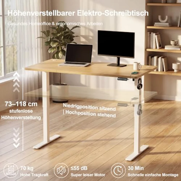 JUMMICO 180x80cm Höhenverstellbarer Schreibtisch, USB-Anschluss, 2 Höhen Memory-Funktion, Anti-Kollisions, Erinnerungsfunktion – Bild 3