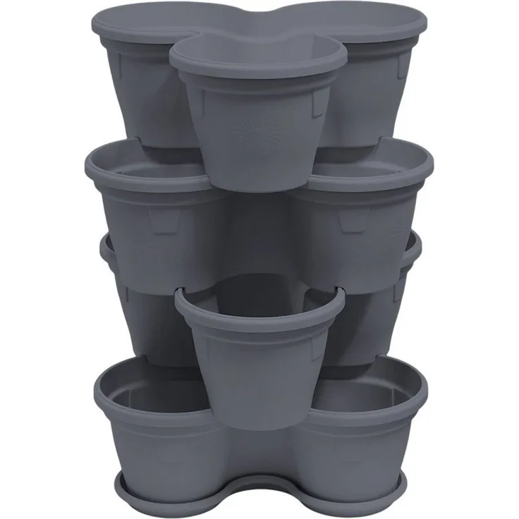 Engelland Blumenständer Säulentopf, Hochbeet, Kräuterbeet (Vorteils-Set, 4 St, 11 Liter Fassungsvermögen je Ebene), fallsicher, UV-beständig, stapelbar, platzsparend, robuster Kunststoff