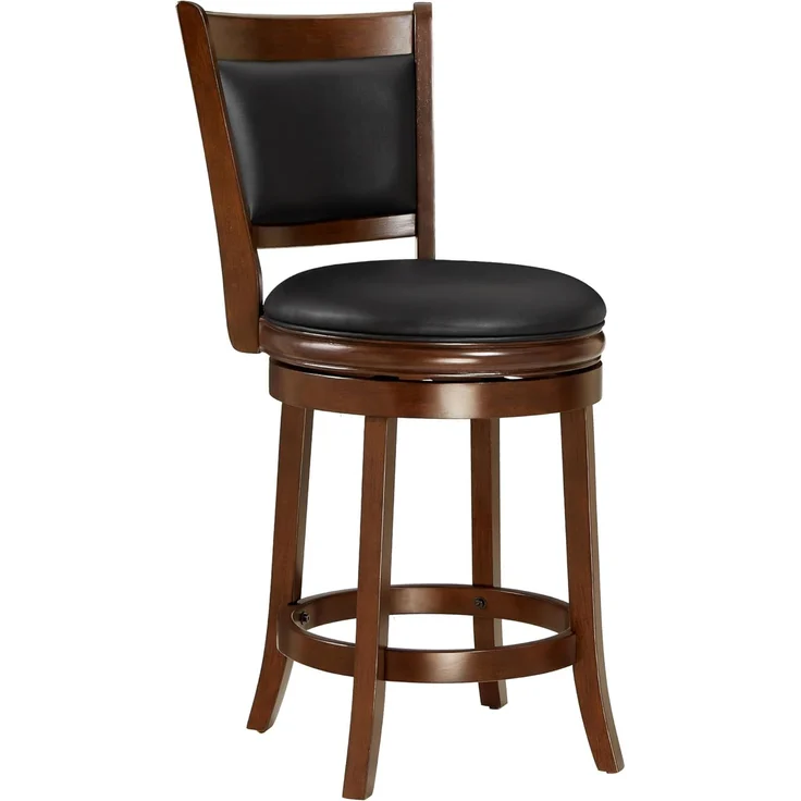 Ball & Cast Drehbarer Tresen Höhe Barhocker, Holzrahmen Küche Insel Hocker-Stuhl, 24in gepolsterte Barhocker mit Rückenlehne & Fußstütze, Cappuccino – Bild 1