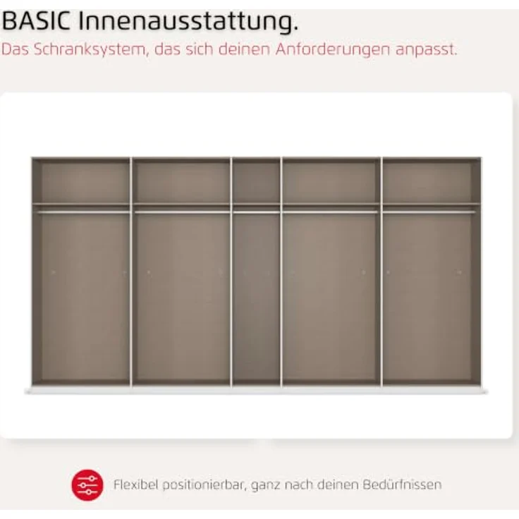 Rauch Möbel MYLORA, Kleiderschrank, Farbe Beige, Breite 405 cm | Schrank mit patentiertem Schnellmontagesystem, 9-türig, Zubehör Basic, für Schlafzimmer, Ankleidezimmer, Garderobe, Flur – Bild 8