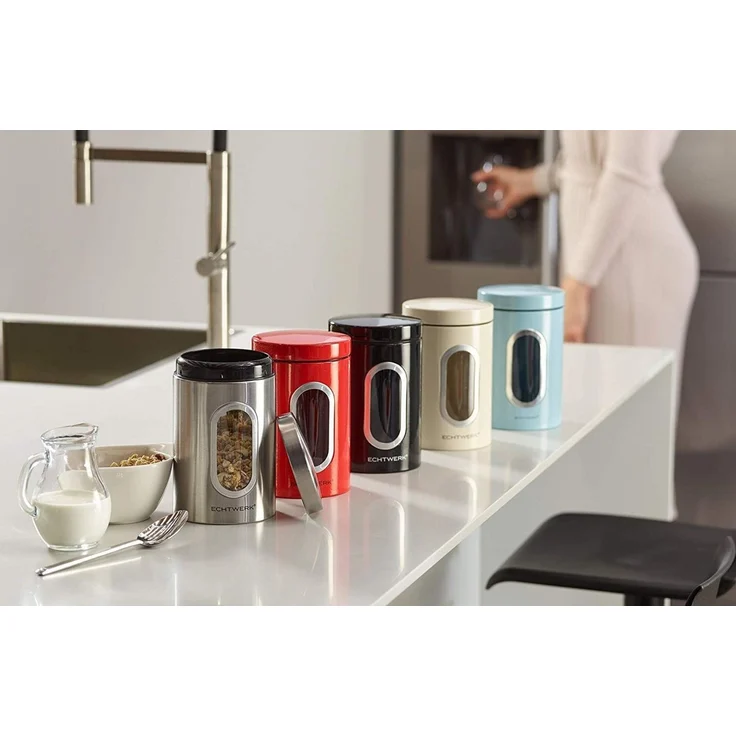 ECHTWERK Vorratsdose Retro 3er-Set, Metall, Metalldose mit Luftdichtem Deckel und großem Sichtfenster, 1,4 L – Bild 3