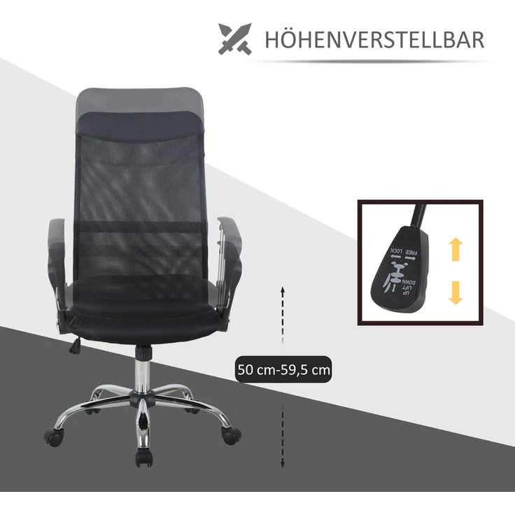 MELAYR, Bürostuhl Ergonomischer Schreibtischstuhl mit Armlehne, 63 x 65 x 119 cm, Schwarz – Bild 6